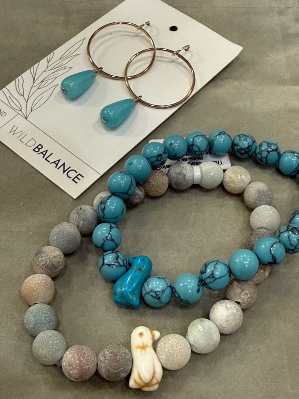 Fahlo - Penguin Bead Bracelet Set with Sterling Hoop Teardrop Earrings